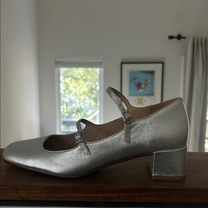 Madewell Silver Double-Strap Mary Jane Block Heels